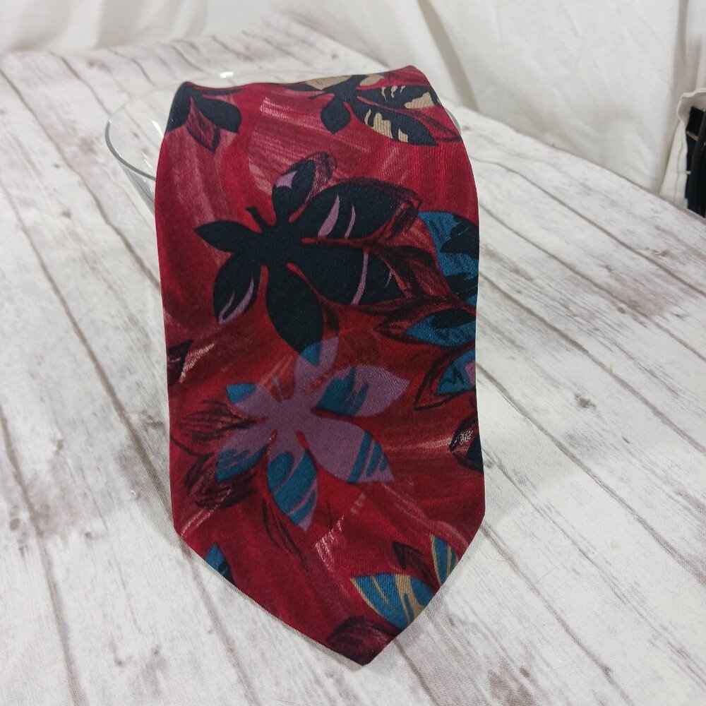 Vintage Christian Dior Monsieur Men's Silk Necktie Burgundy Abstract Leaves 60x4